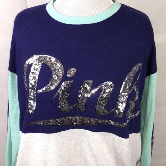 PINK Victoria's Secret Tops - PINK by Victoria’s Secret Womens Long Sleeve Multi Color Sequin Shirt XS